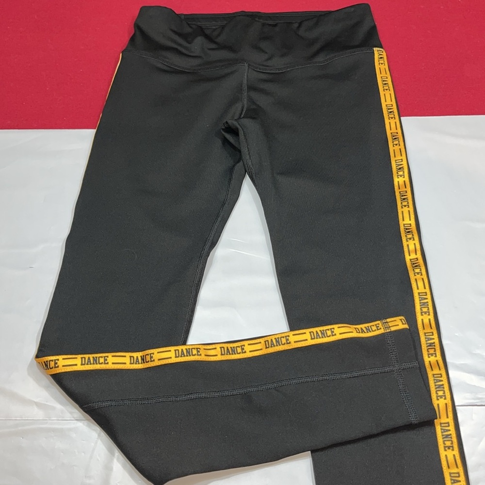 DANCE black yellow side stripe leggings pants Varsity Spirit small womens cheer